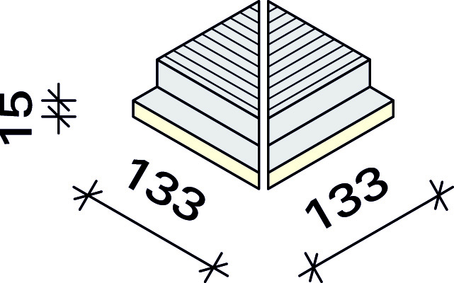 Внешний угол рифленой плитки с обкладкой под решетку Interbau 133x140, арт. 5837 RH C