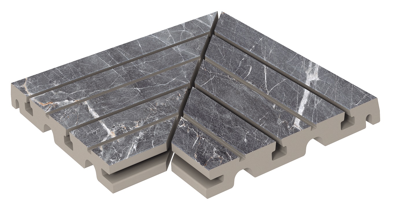KERASTEP MARBLE Ceniza 446 Решетка угол (из 2х частей)  / ANGULO REJILLA R11 330х330х30 мм